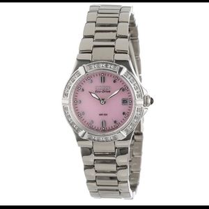 RARE womens Citizen Eco drive watch.Stainless steel,diamond bezel and pink face.